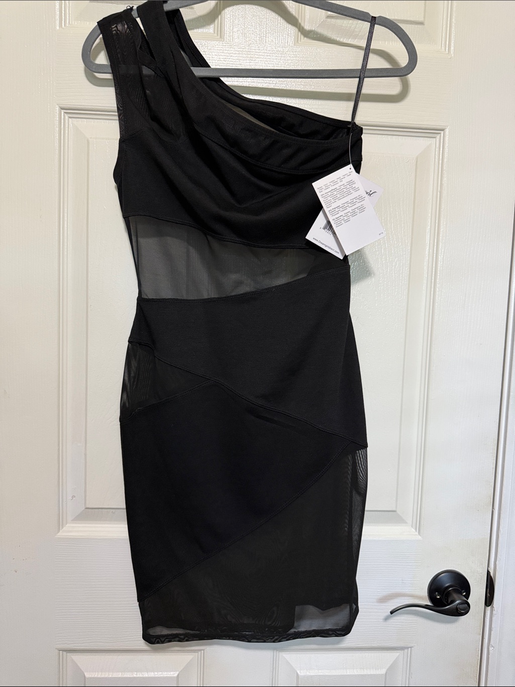 Dreamgirl Black One-Shoulder Mesh-Inset Bodycon Dress